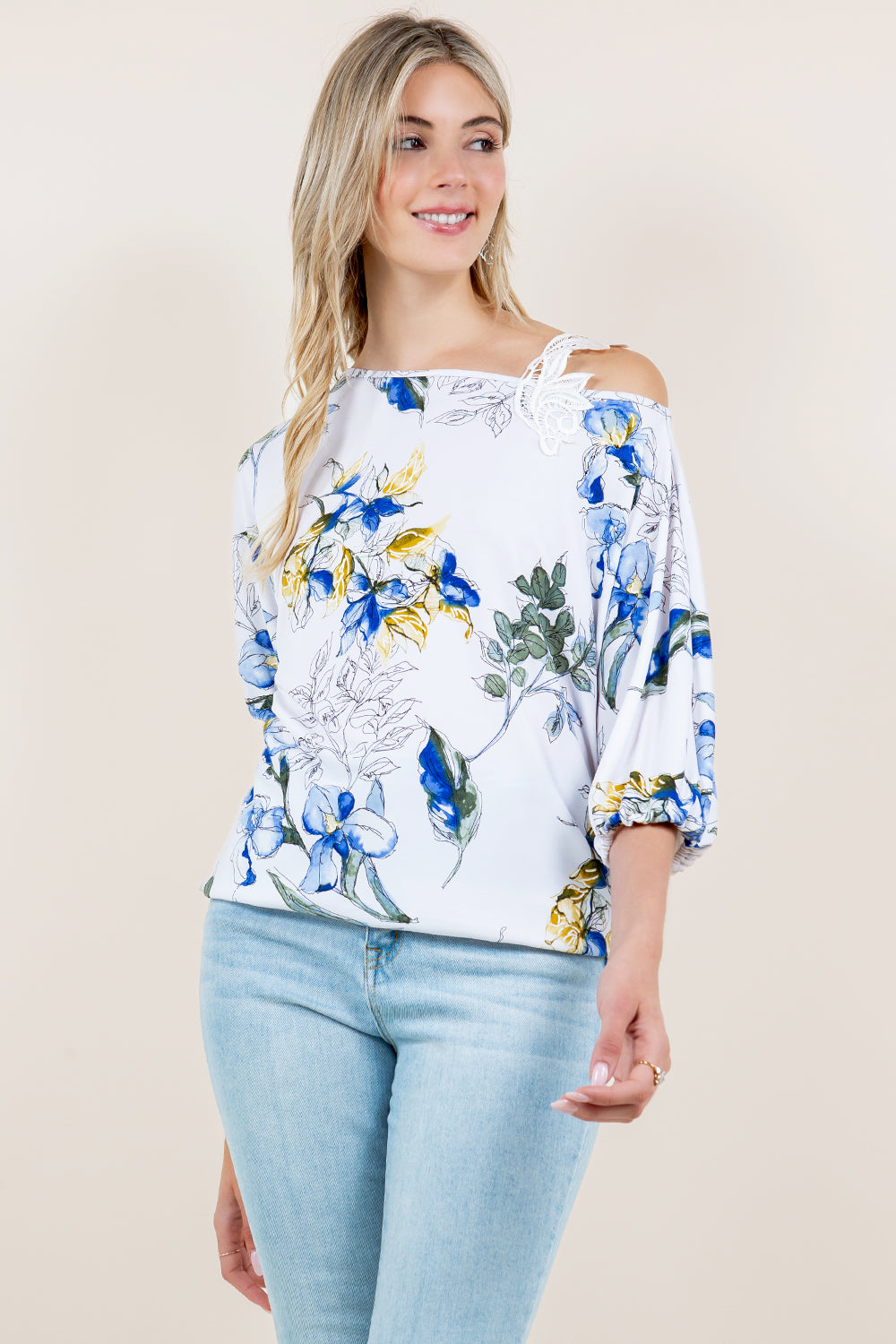 ASYMMETRICAL OFF THE SHOULDER LACE STRAP TOP - T11330-0710