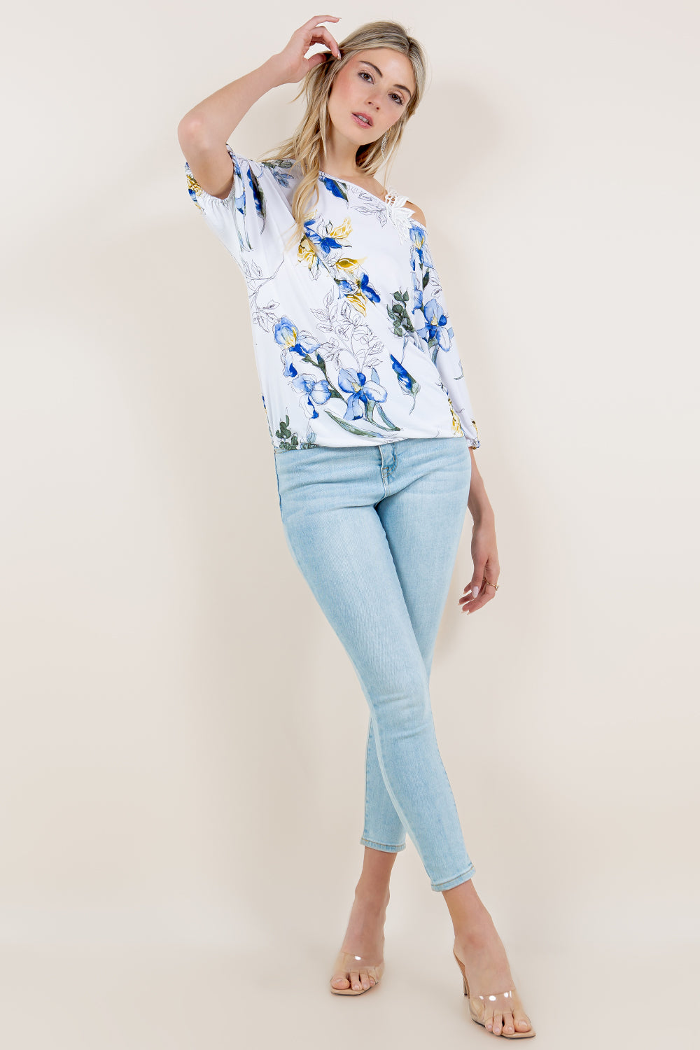 ASYMMETRICAL OFF THE SHOULDER LACE STRAP TOP - T11330-0710