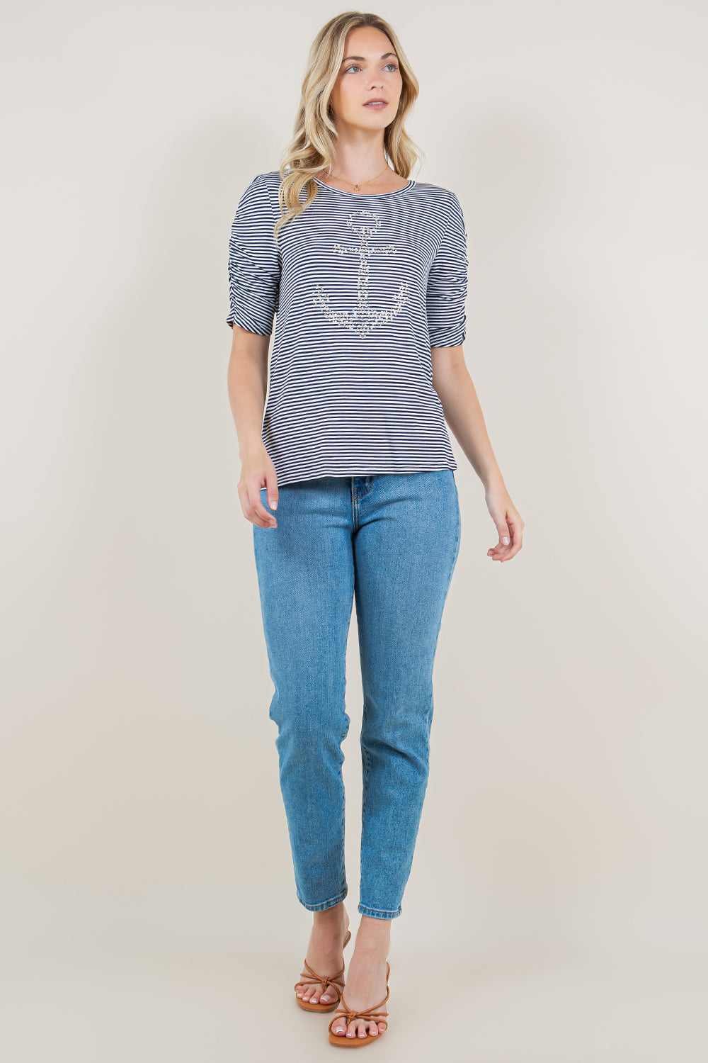 SIDE ROUCHED ELBOW SLEEVES TOP - T11381-J59724