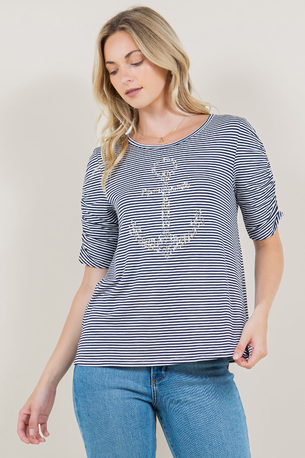 SIDE ROUCHED ELBOW SLEEVES TOP - T11381-J59724