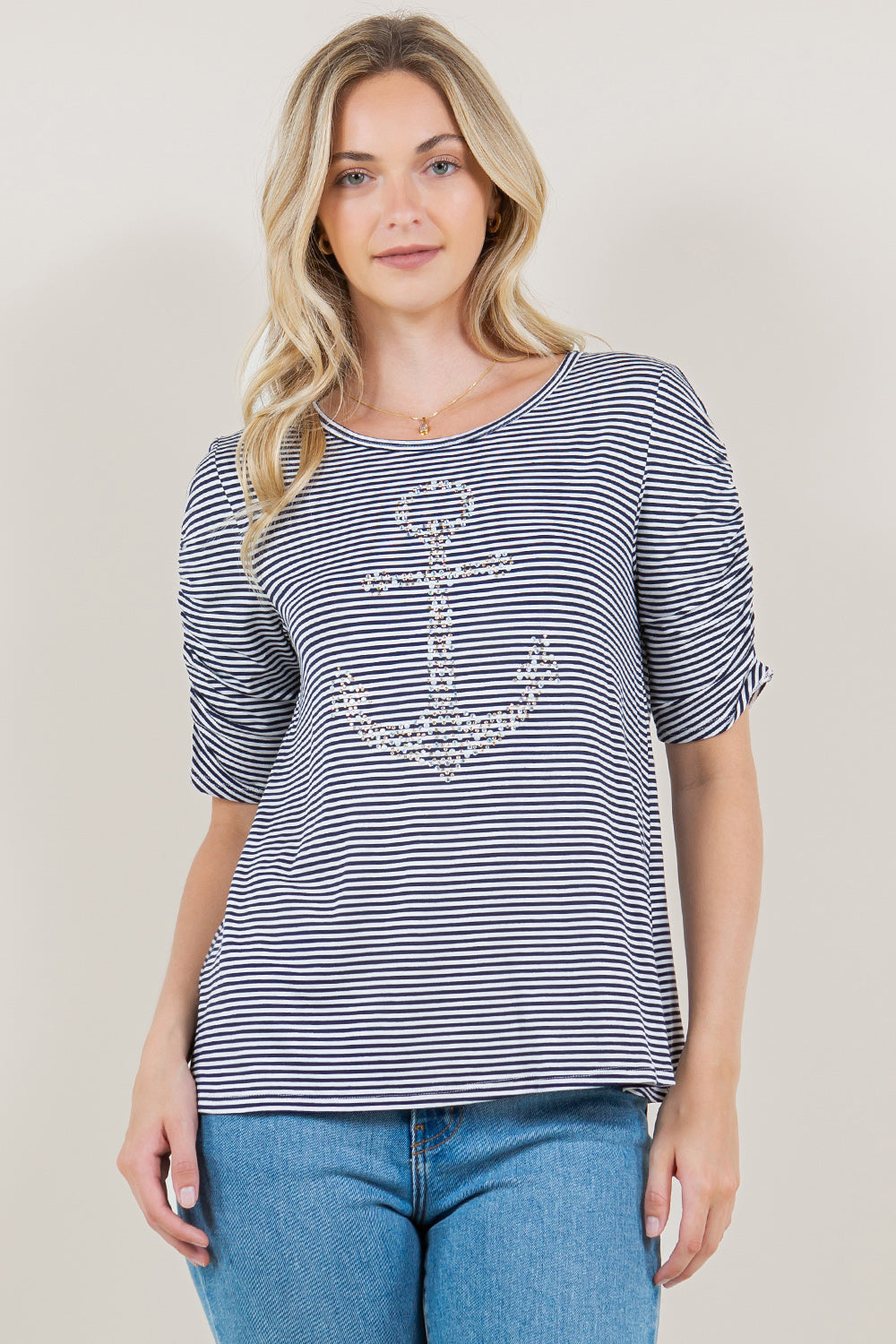 SIDE ROUCHED ELBOW SLEEVES TOP - T11381-J59724