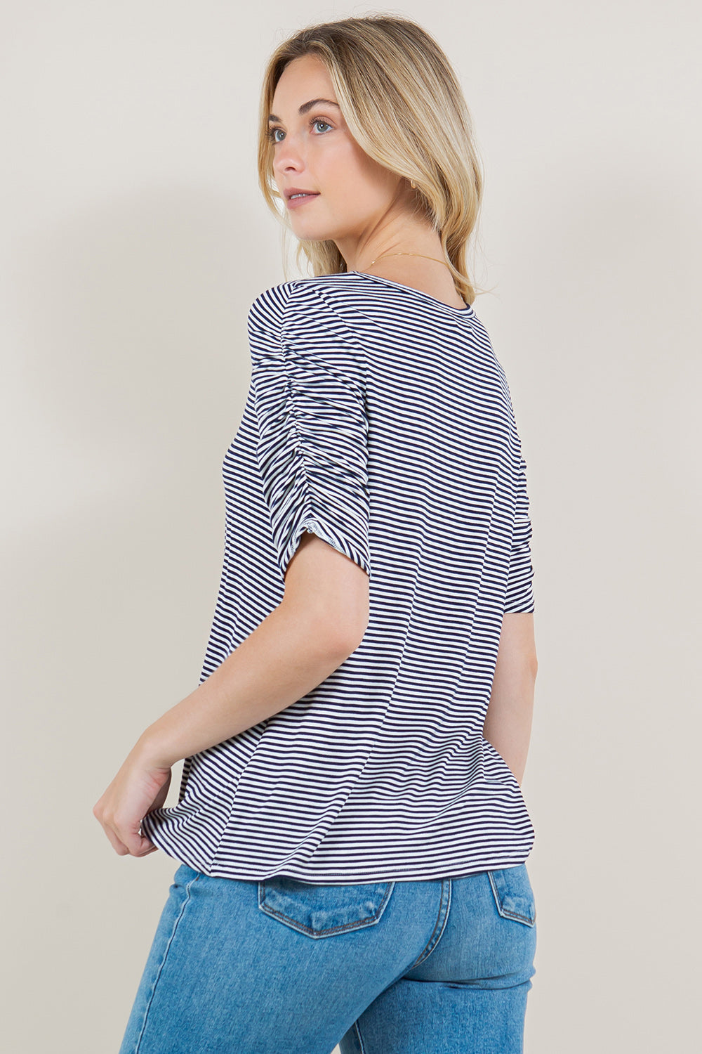 SIDE ROUCHED ELBOW SLEEVES TOP - T11381-J59724