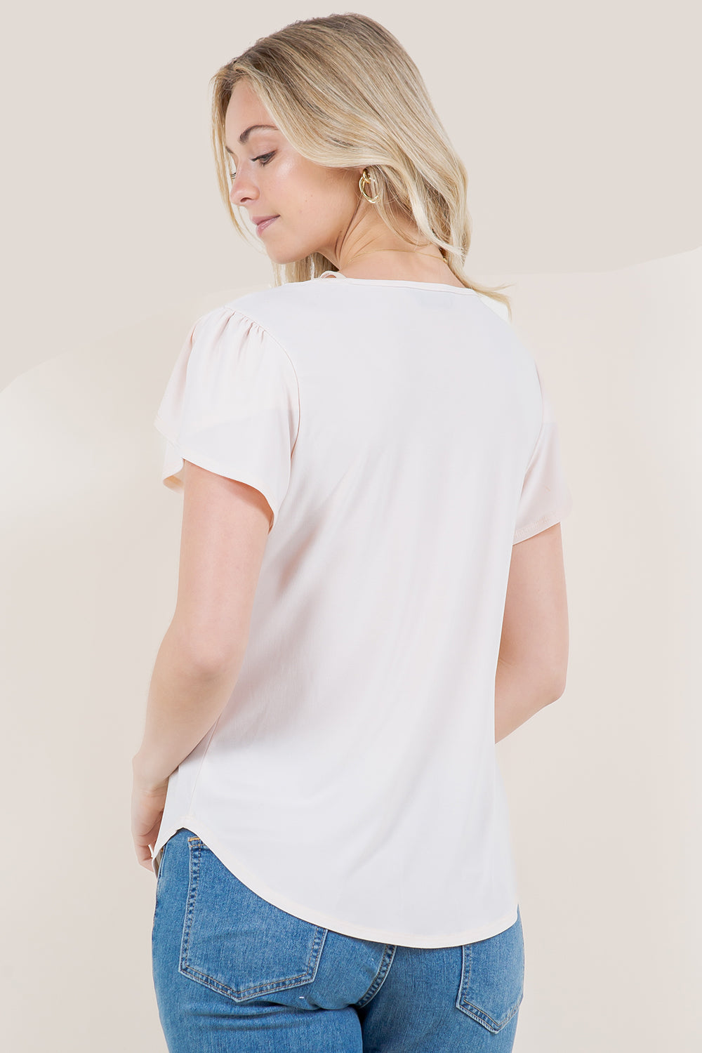 SS TULIP V-NECK LATTICE TOP - T11390-ITY