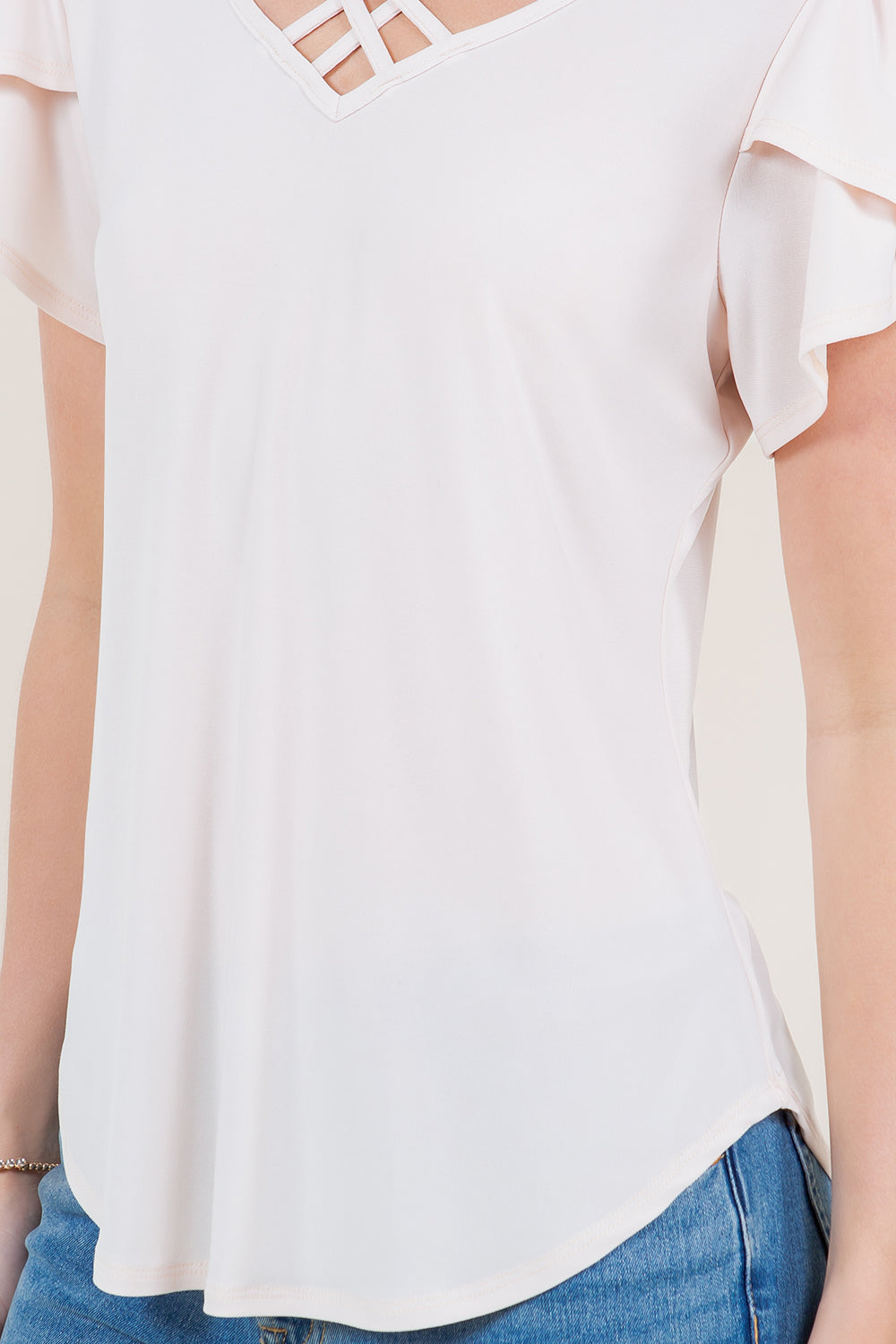 SS TULIP V-NECK LATTICE TOP - T11390-ITY