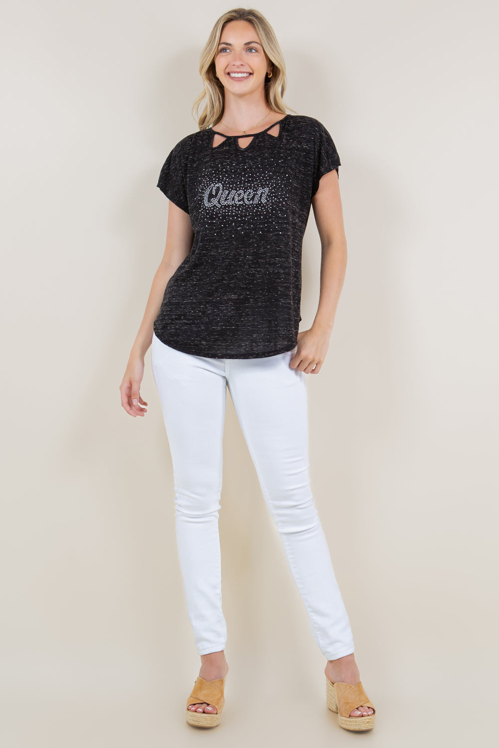 SHORT SLEEVE CUT OUT NECK TOP - T11408
