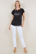 SHORT SLEEVE CUT OUT NECK TOP - T11408