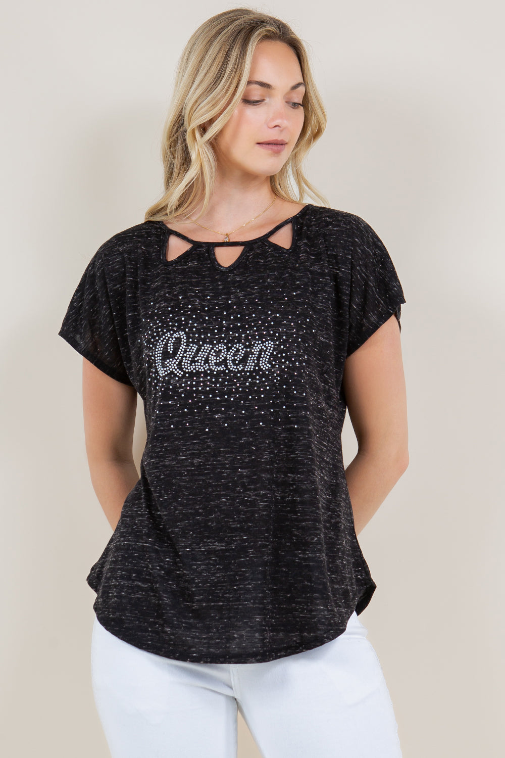 SHORT SLEEVE CUT OUT NECK TOP - T11408