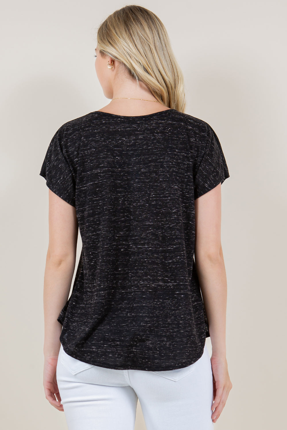 SHORT SLEEVE CUT OUT NECK TOP - T11408