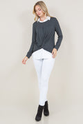 LS TWIST FRONT COLLAR SHIRT TWOFER TOP - T11431-RSJ-CHARCOAL
