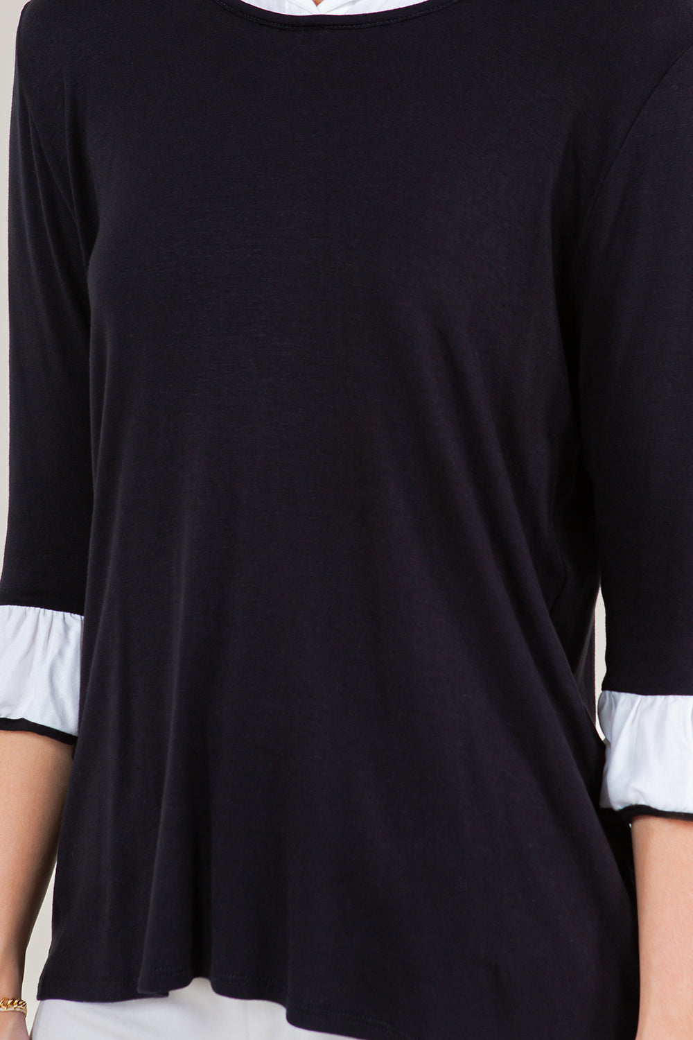 3/4 RUFFLE SLEEVE COLLAR SHIRT TWOFER TOP - T11432-RSJ-BLK