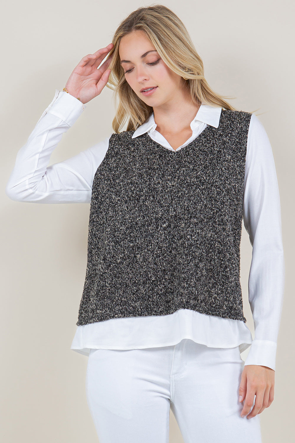 LONG SLEEVE VEST TWOFER TOP - T11434-6928-2FER