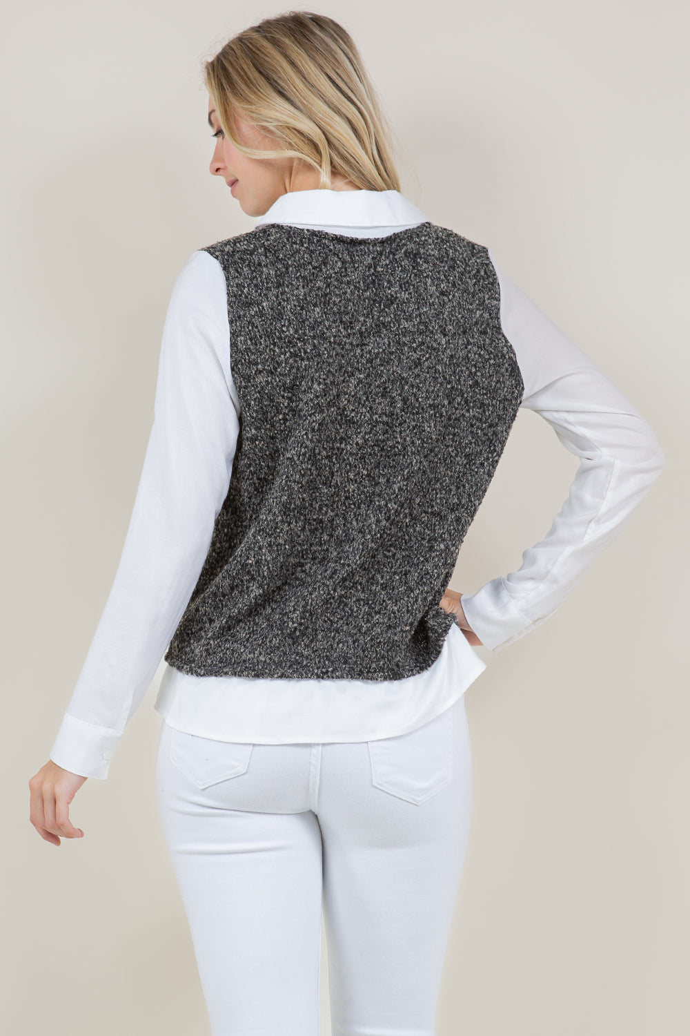 LONG SLEEVE VEST TWOFER TOP - T11434-6928-2FER