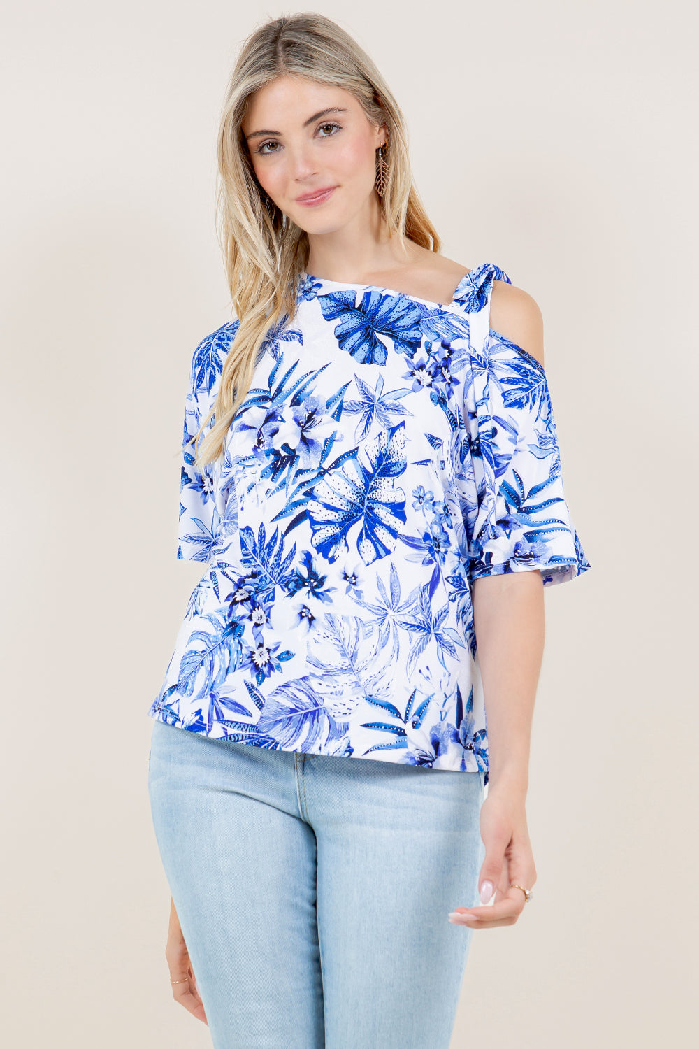 SS DOLMAN ASYMMETRICAL OFF THE SHOULDER W/ BOW DETAIL - T11457-93517