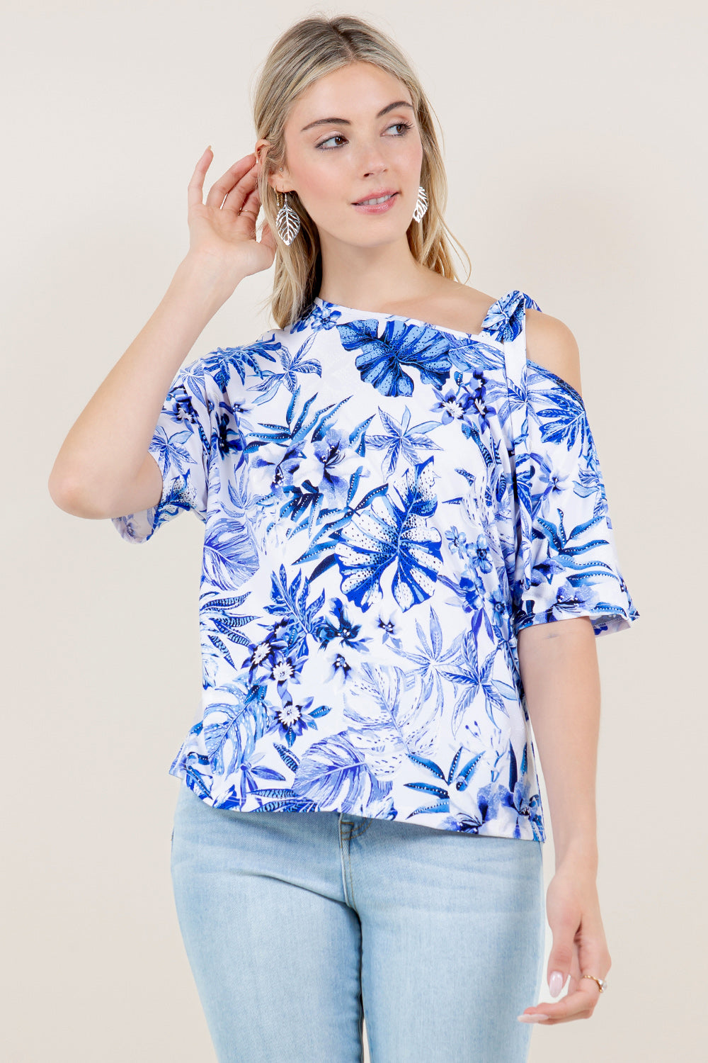 SS DOLMAN ASYMMETRICAL OFF THE SHOULDER W/ BOW DETAIL - T11457-93517