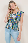 RUFFLE SLEEVE V NECK PEPLUM TOP - T11489-5241