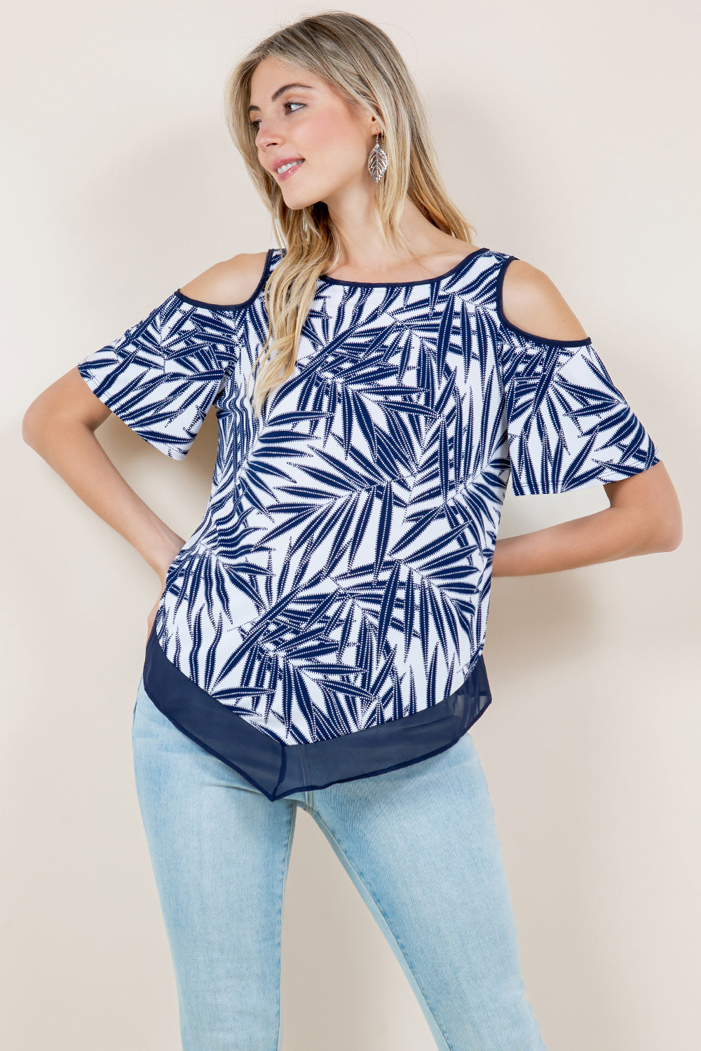 SS COLD SHOULDER BELL SLEEVE HANKIE HEM TOP - T11490-1488-4