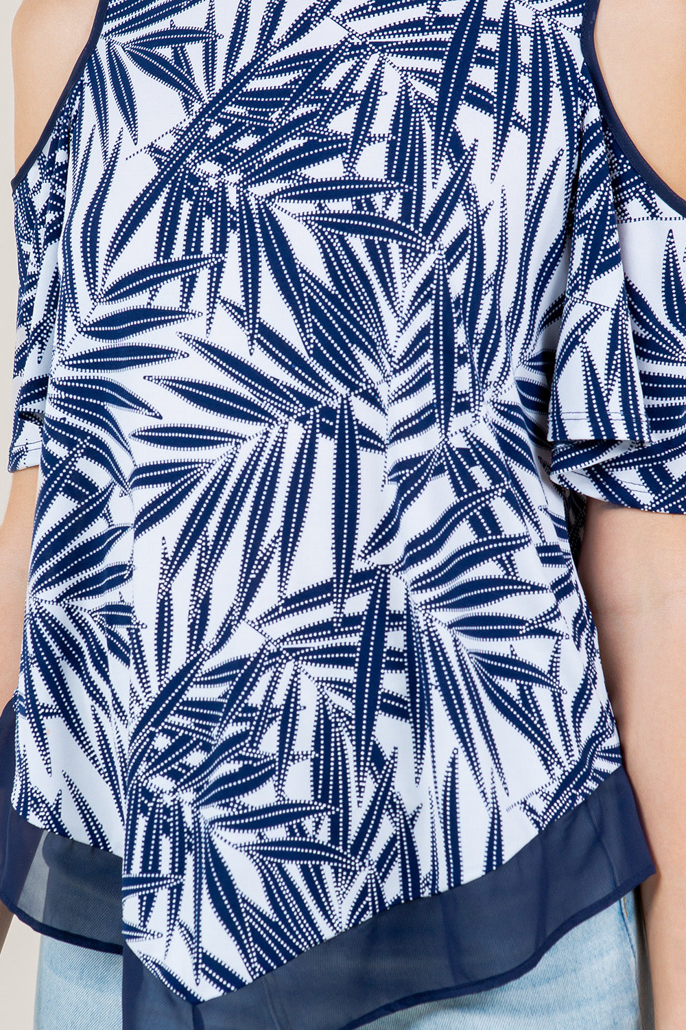 SS COLD SHOULDER BELL SLEEVE HANKIE HEM TOP - T11490-1488-4