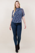 ELB SLV SELF NECK TIE TOP - T11493-LACE