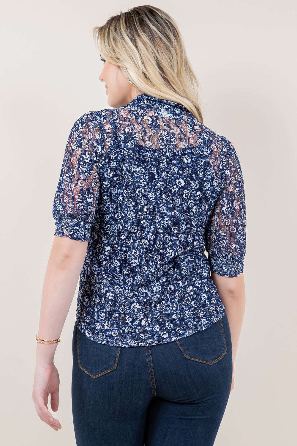 ELB SLV SELF NECK TIE TOP - T11493-LACE