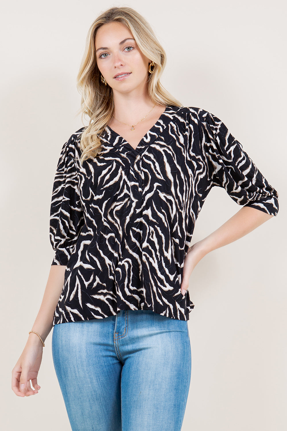 PUFF ELBOW SLEEVE PLACKET NOTCH TOP - T11494-49560-2-JQITY