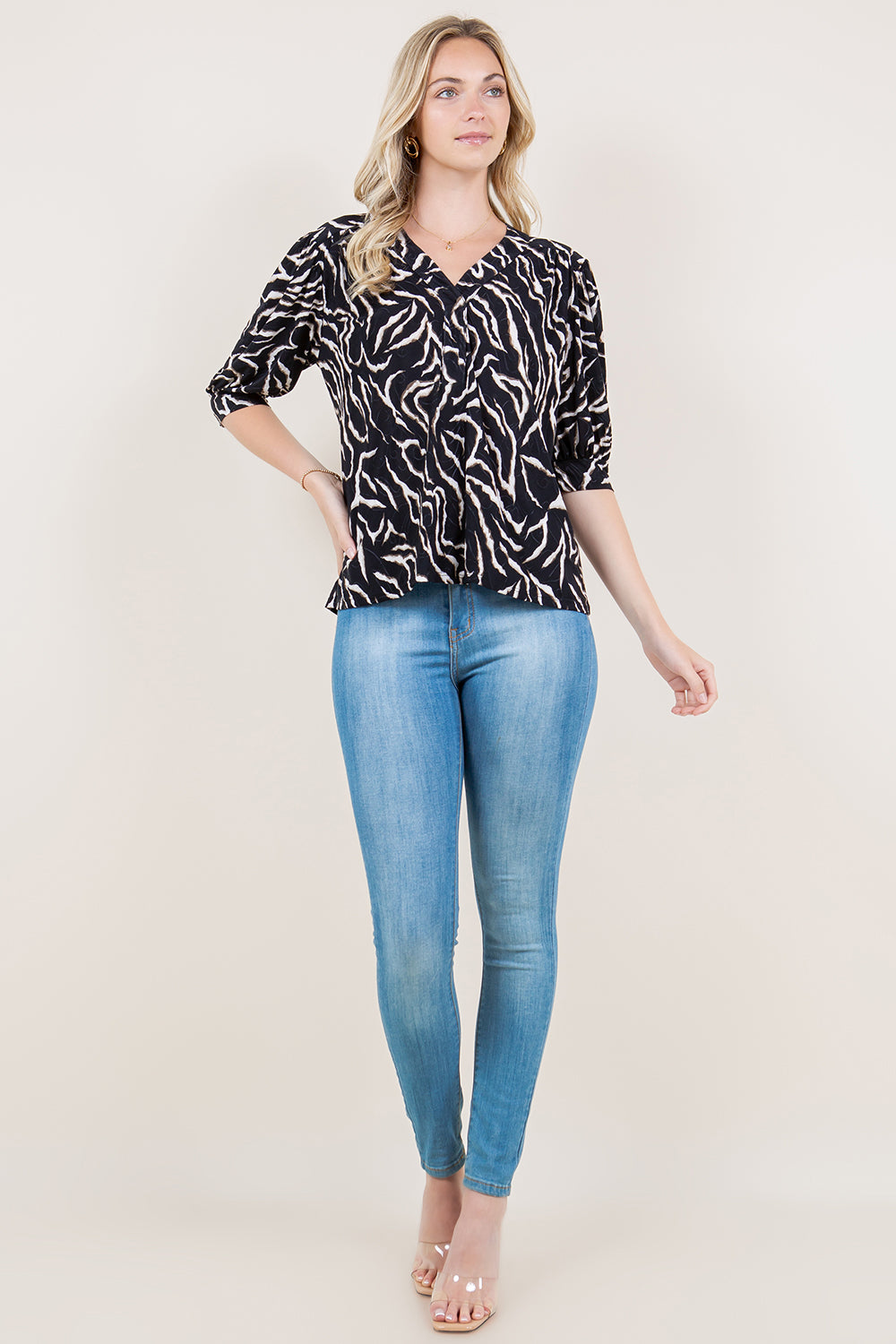 PUFF ELBOW SLEEVE PLACKET NOTCH TOP - T11494-49560-2-JQITY