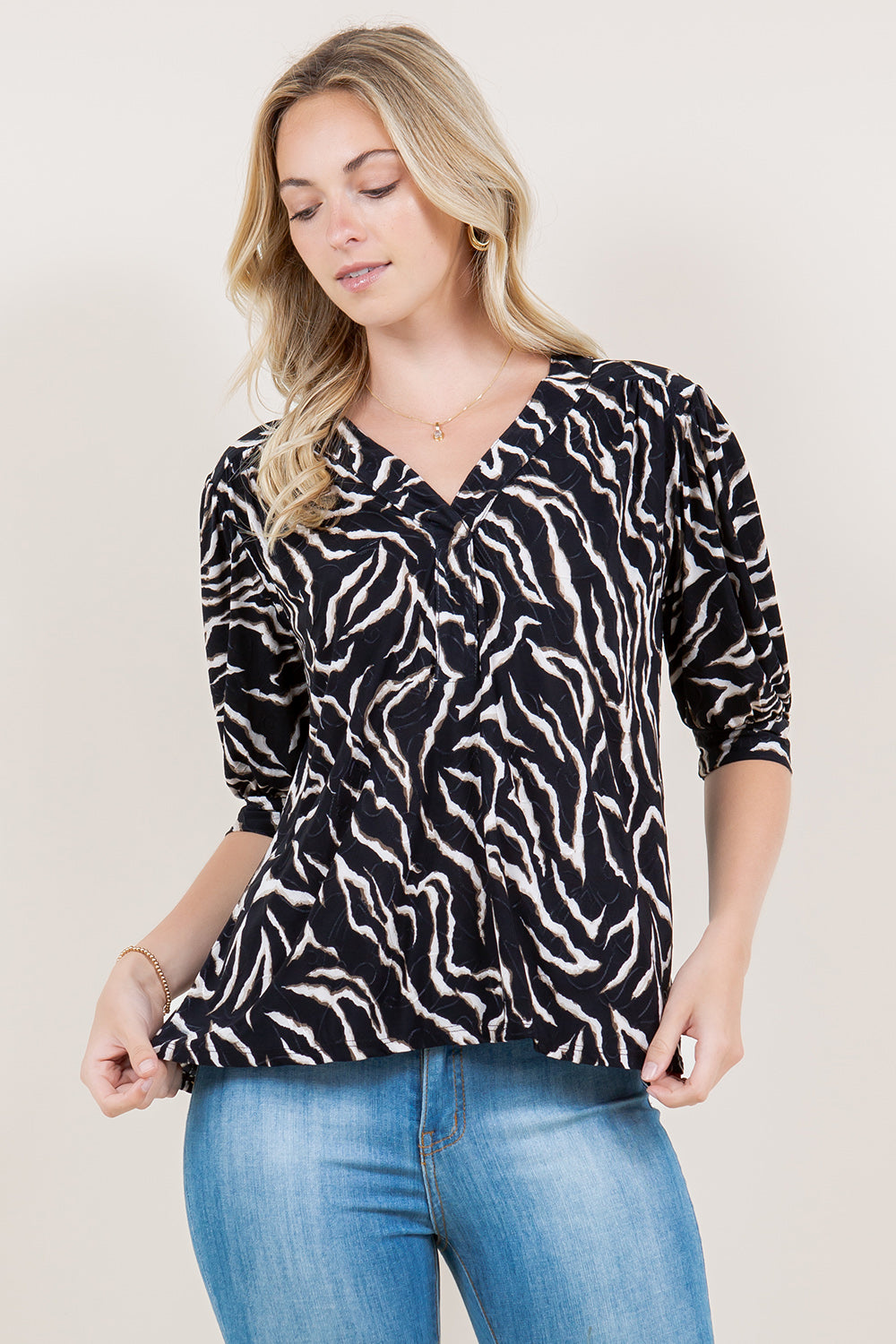 PUFF ELBOW SLEEVE PLACKET NOTCH TOP - T11494-49560-2-JQITY