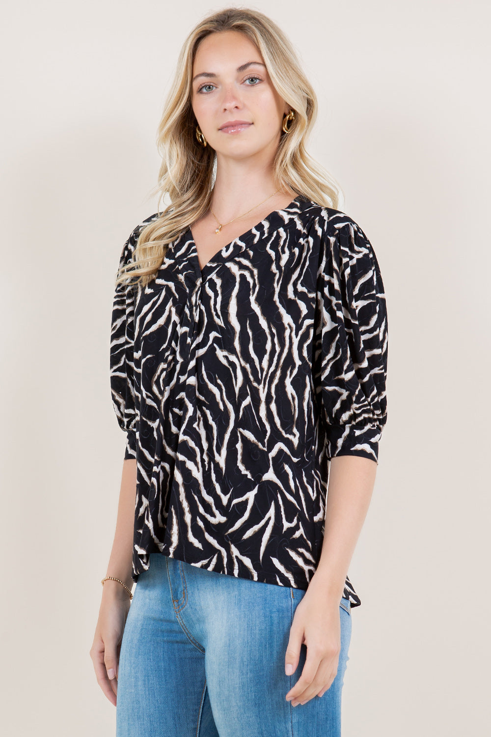 PUFF ELBOW SLEEVE PLACKET NOTCH TOP - T11494-49560-2-JQITY