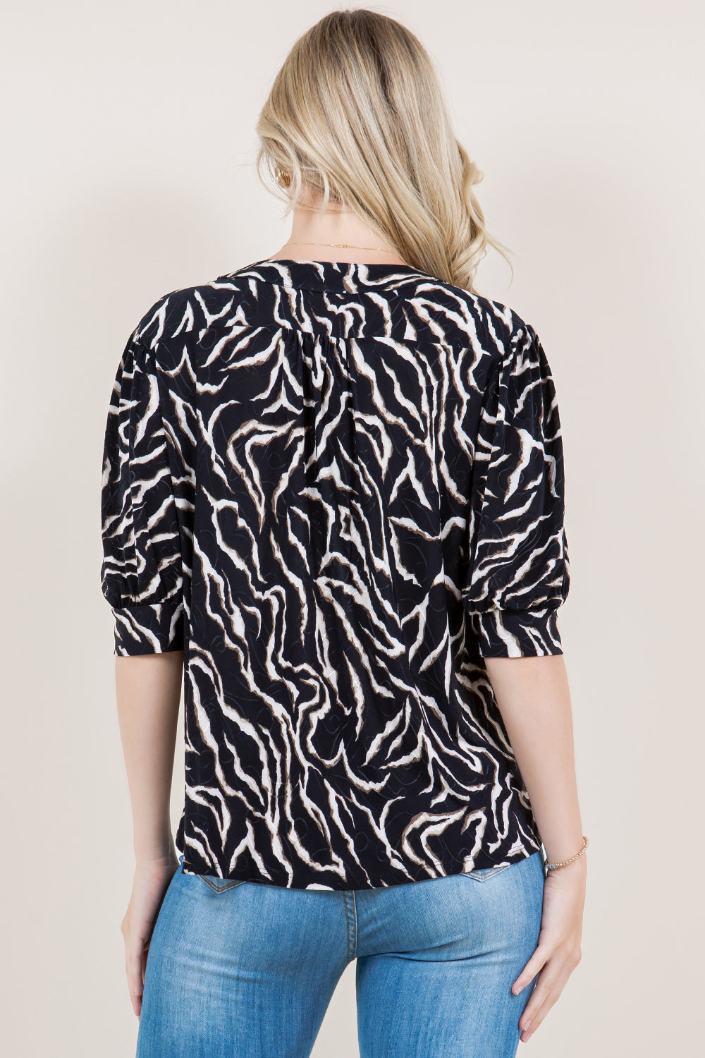 PUFF ELBOW SLEEVE PLACKET NOTCH TOP - T11494-49560-2-JQITY