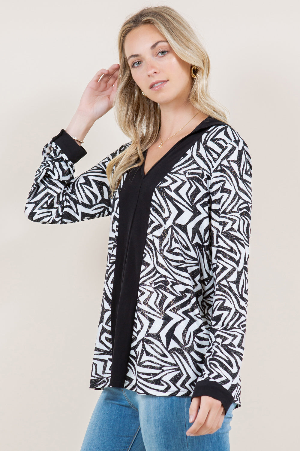 LS COLOR BLOCK V NECK COLLAR TOP - T11499-2910-FLITY