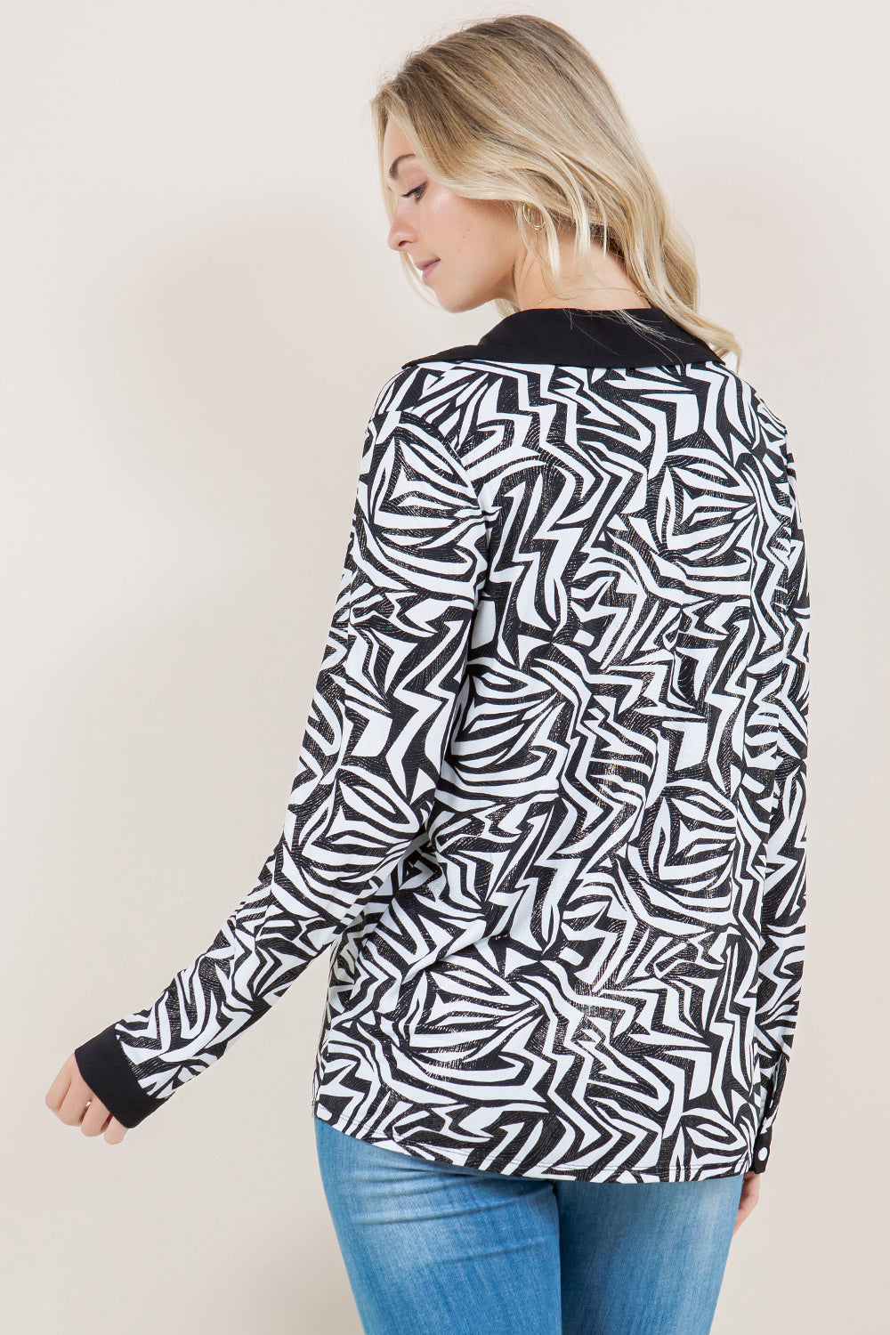 LS COLOR BLOCK V NECK COLLAR TOP - T11499-2910-FLITY