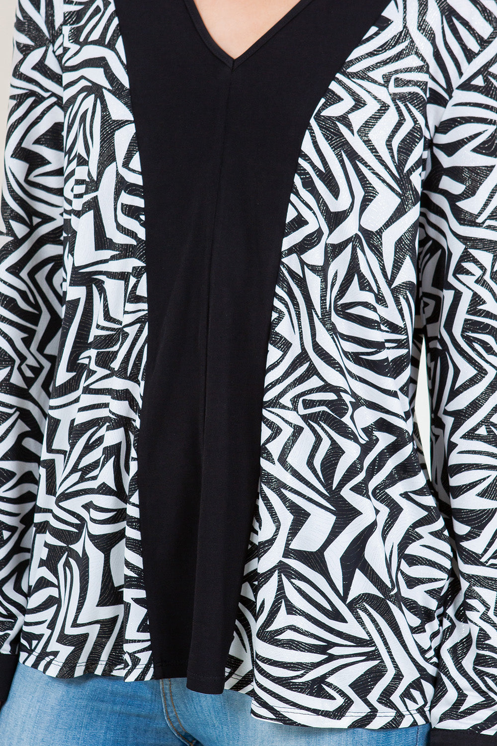 LS COLOR BLOCK V NECK COLLAR TOP - T11499-2910-FLITY