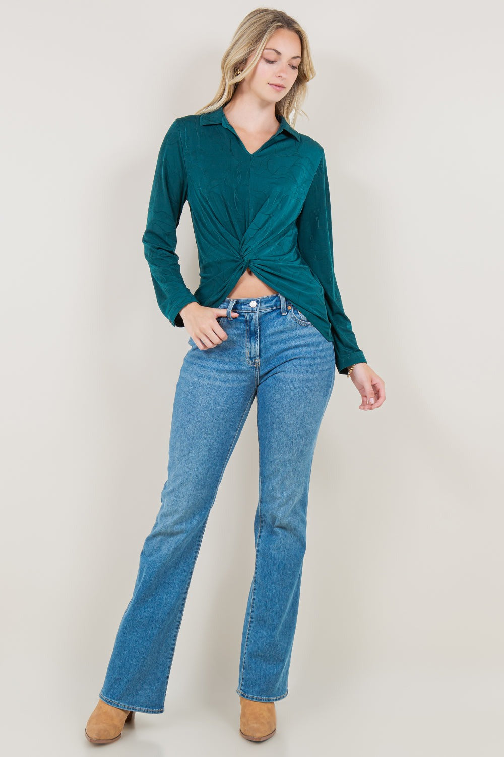 LS TWIST FRONT HI LOW V NECK COLLAR TOP - T11504-ITY-JQD