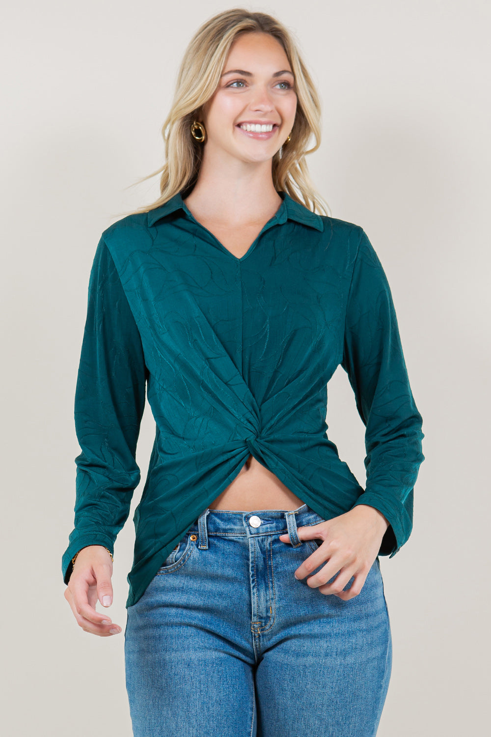 LS TWIST FRONT HI LOW V NECK COLLAR TOP - T11504-ITY-JQD
