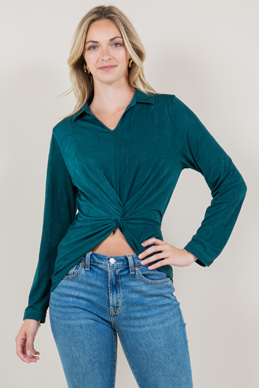 LS TWIST FRONT HI LOW V NECK COLLAR TOP - T11504-ITY-JQD