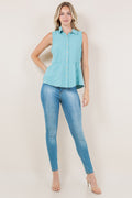 SL TIER PEPLUM BUTTON UP SHIRT - T11507-AFLW-ALOE