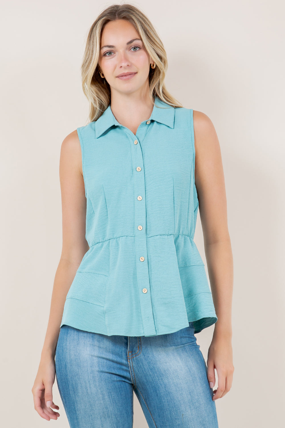 SL TIER PEPLUM BUTTON UP SHIRT - T11507-AFLW-ALOE