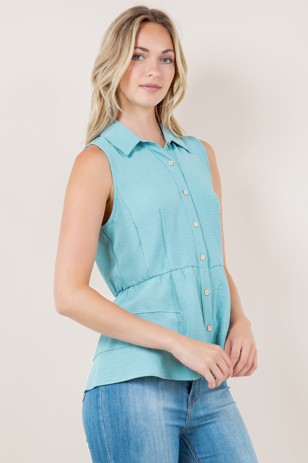 SL TIER PEPLUM BUTTON UP SHIRT - T11507-AFLW-ALOE