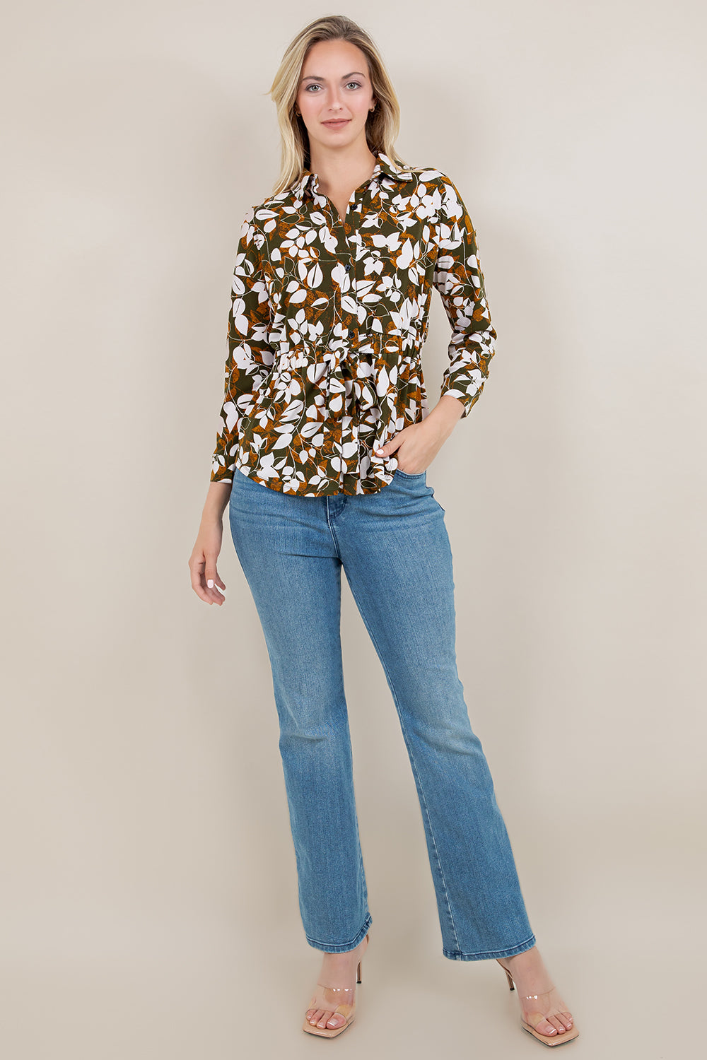L/SLV TIE WAIST BLOUSE T11509-A4786