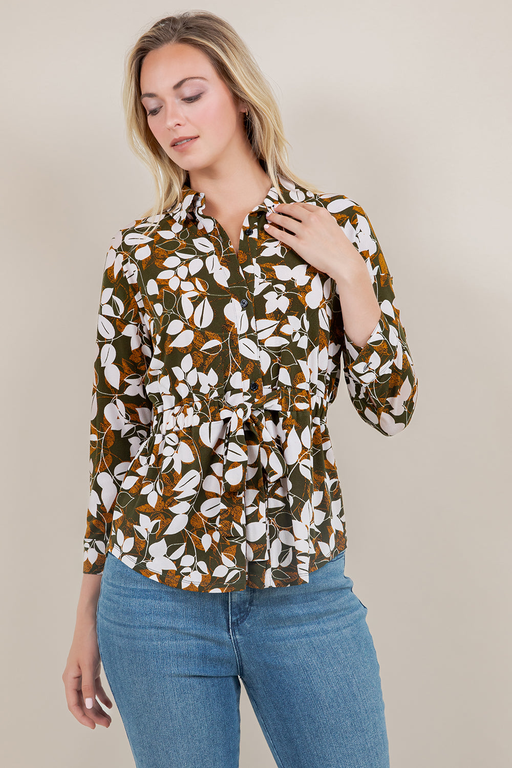 L/SLV TIE WAIST BLOUSE T11509-A4786