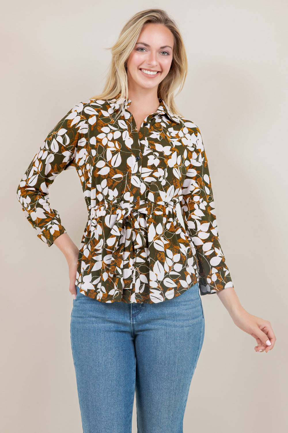 L/SLV TIE WAIST BLOUSE T11509-A4786