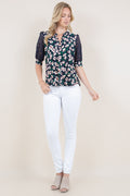 PUFF ELBOW LACE SLEEVE PLACKET NOTCH TOP - T11512-1136-1-JQITY