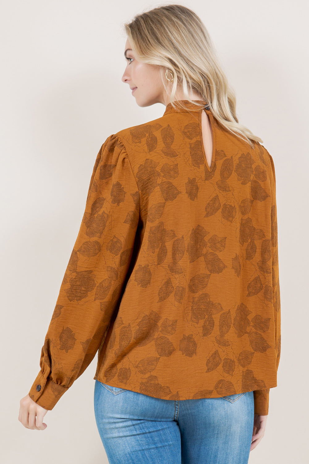 LS PLEATED MOCK NECK TOP - T11522-JJE-1537-PAFLW KPRW-JJE-1537