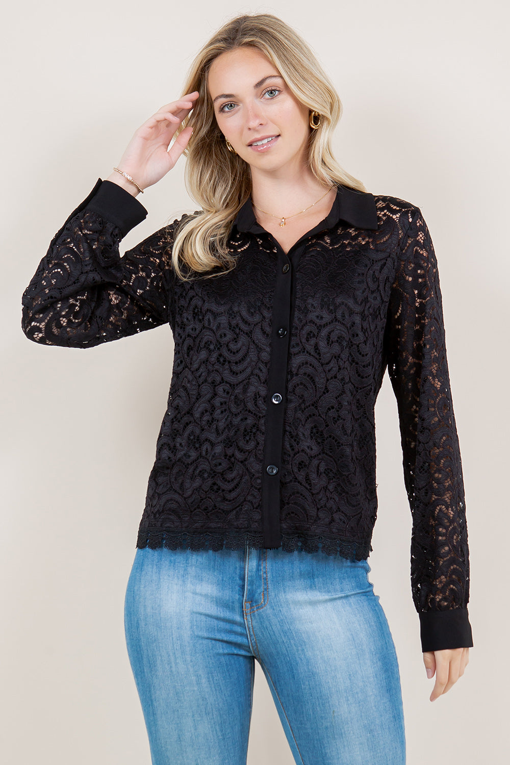 LS LACE BUTTON UP SHIRT - T11525-MLBU