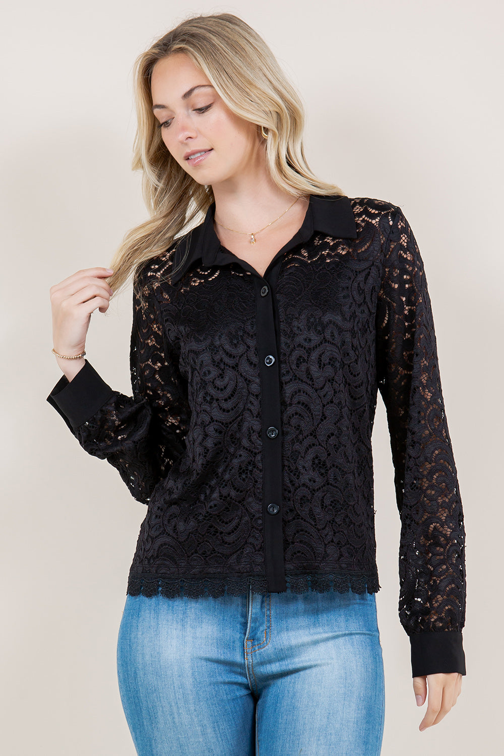 LS LACE BUTTON UP SHIRT - T11525-MLBU