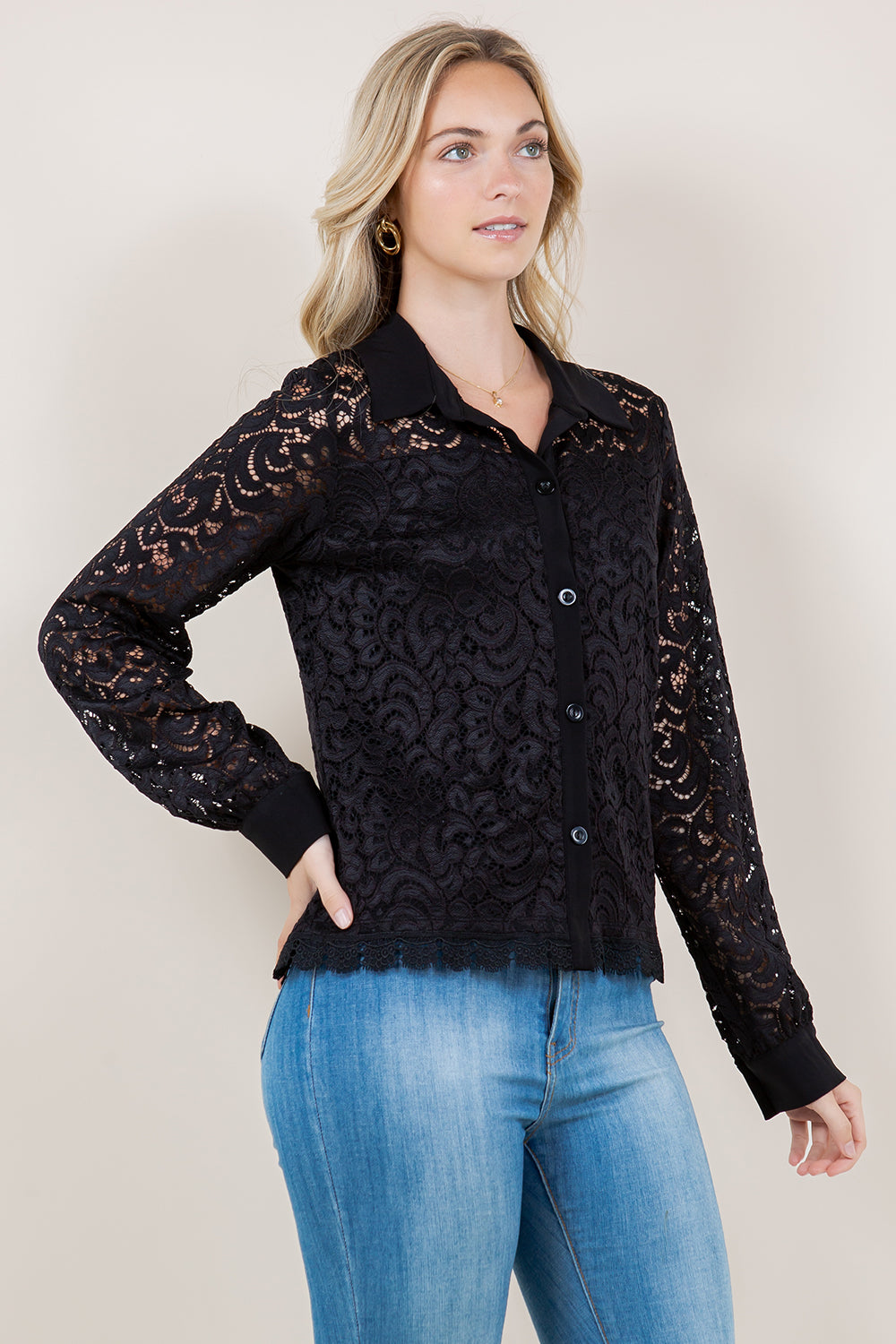 LS LACE BUTTON UP SHIRT - T11525-MLBU