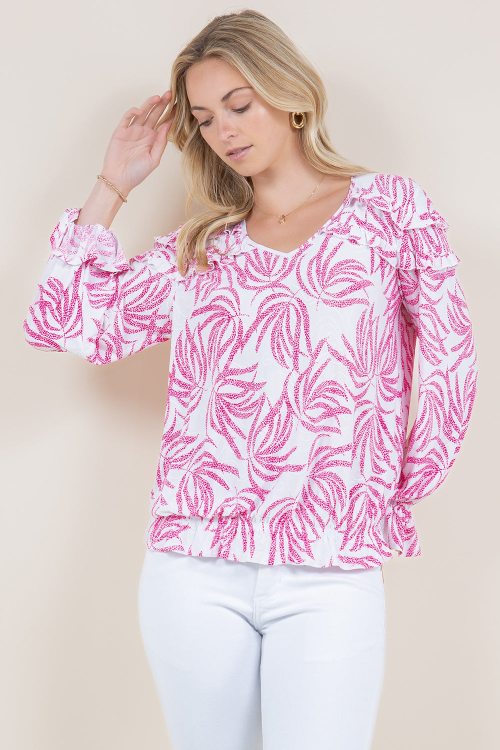 LS RUFFLE V NECK TOP - T11535-1423-8-JQITY
