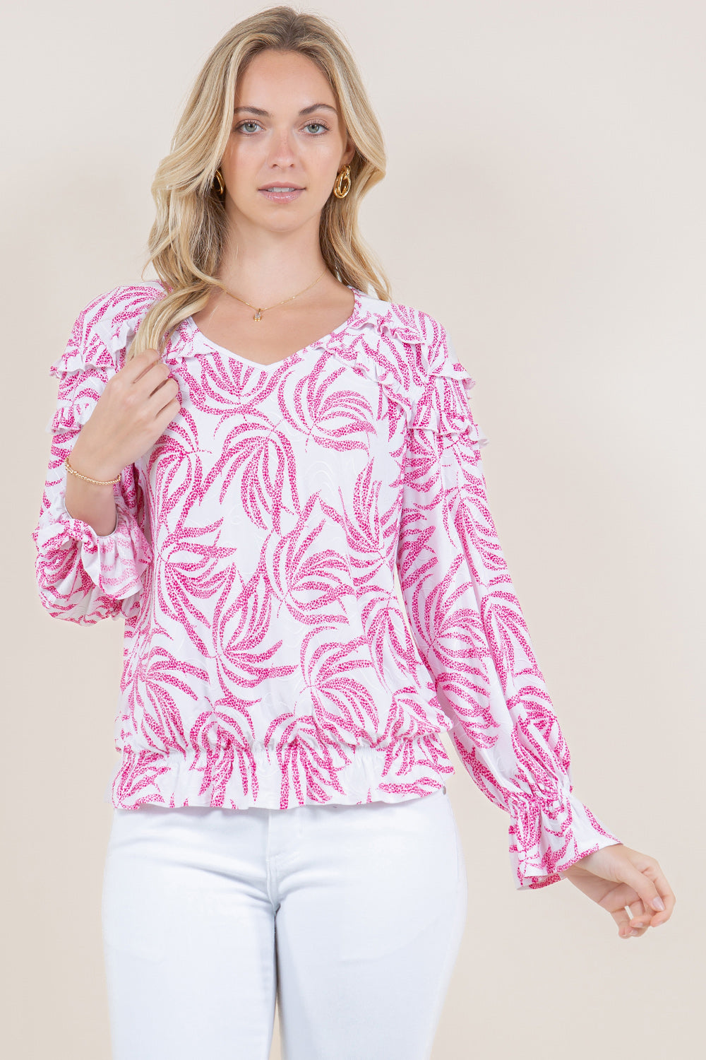 LS RUFFLE V NECK TOP - T11535-1423-8-JQITY