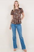 2 RUFFLE SLEEVE SLD YOKE LACE NECK BOW TIE TOP - T11543-0018-FLITY