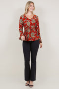 LS V-NK ELASTIC WAIST PEASANT BLOUSE TOP - T11547-A0162-6
