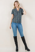 SHT FLUTTER SLV RUFFLE NK MANDARIN COLLAR TOP - T11550-A4472